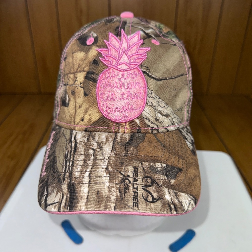 Simply Southern Realtree Camo Pink Pineapple Hat Adjustable Baseball Cap Womens